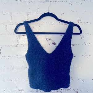 Blue Fuzzy Sparkle Crop Top